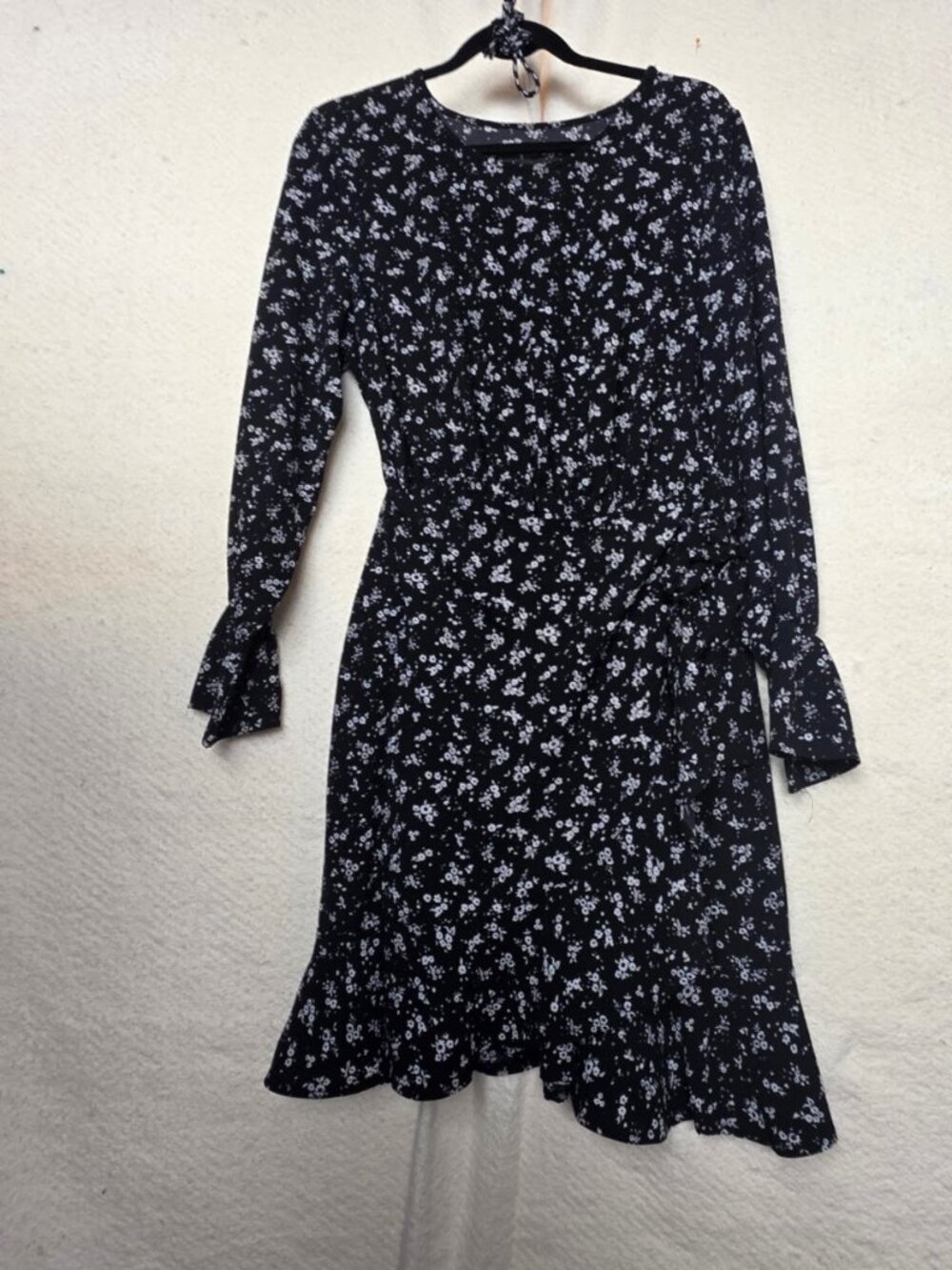 Women's Mini Dress Polka Dot Print Long Sleeve Crewneck Fishtail Ruffle Hem